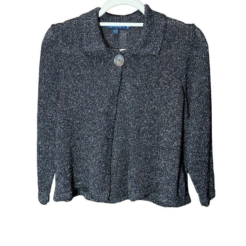 Boden womens black open knit metallic sparkly cardigan with one button closure s